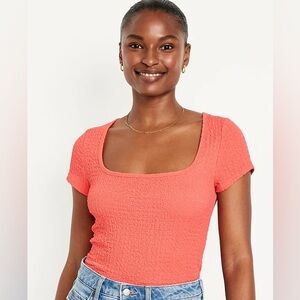 L Tall Old Navy Fitted Square-Neck T-Shirt Coral New Summer Spring Top Stretch